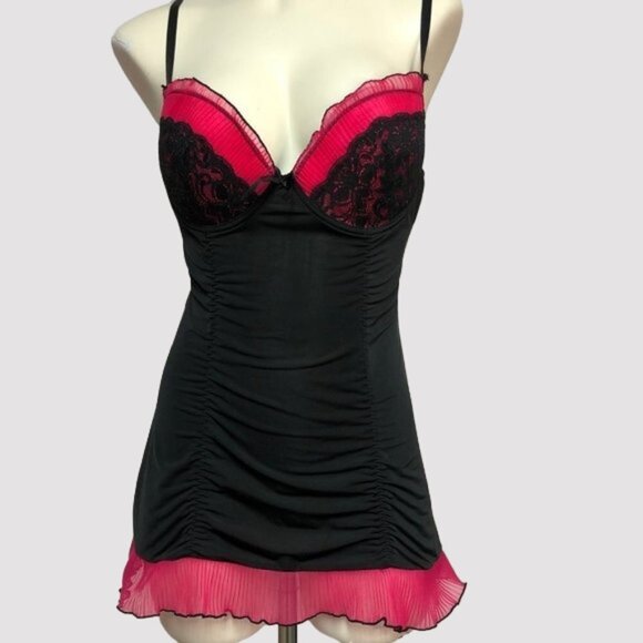 BLACK & Pink Baby Doll Chemise Size Medium - Picture 1 of 9